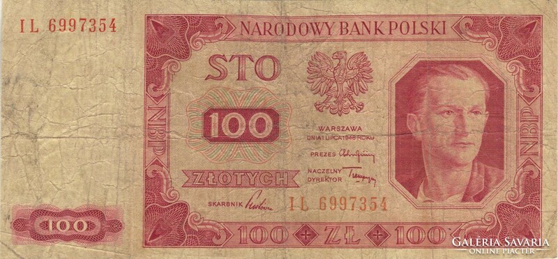 100 zloty zlotych 1948 Lengyelország
