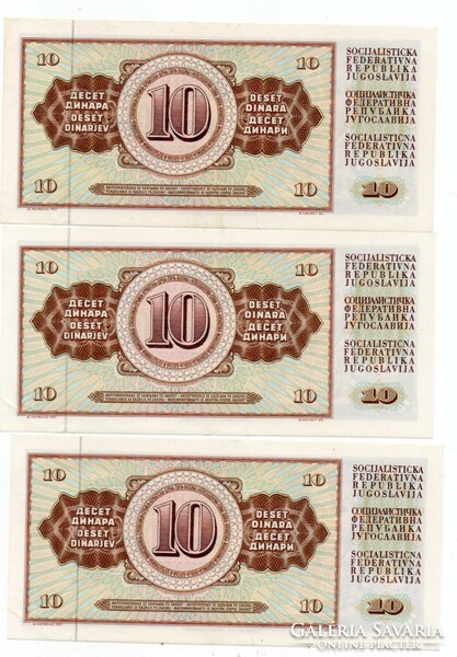 10 Dinars 1978 3 serial numbers Yugoslavia