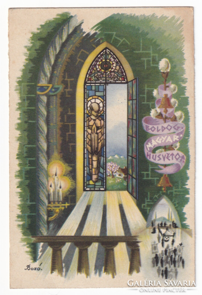 H:84 BOZÓ Húsvéti Üdvözlő képeslap postatiszta "Irredenta lapok"