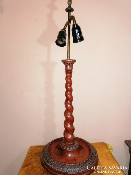 Antique, table, turned wooden lamp,