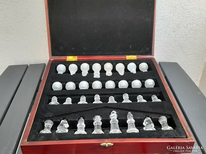 Glass chess set with storage board