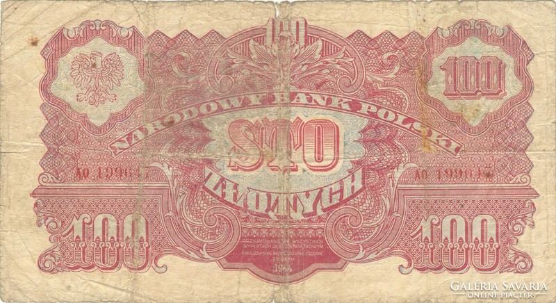 100 zloty zlotych 1944 Lengyelország VH.