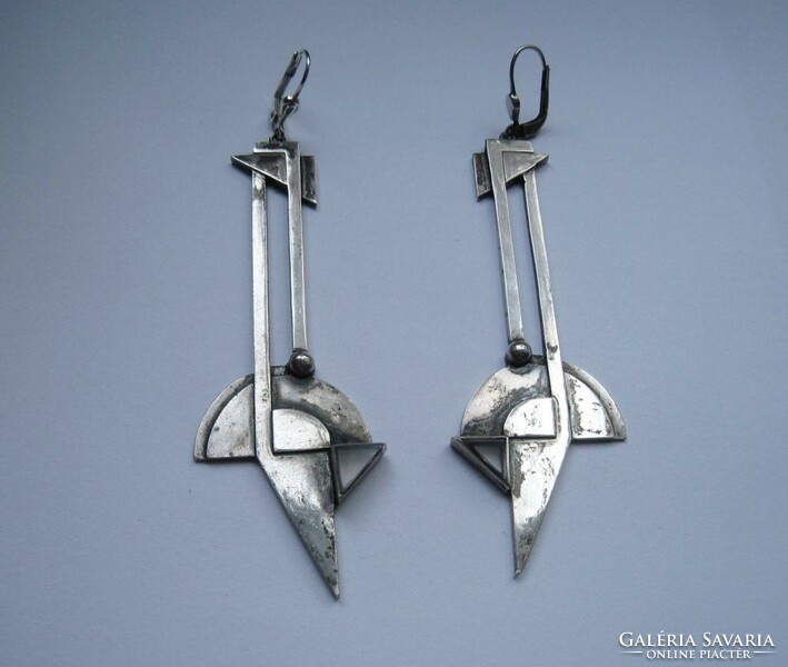Huge art deco silver earrings with moonstone, design piece