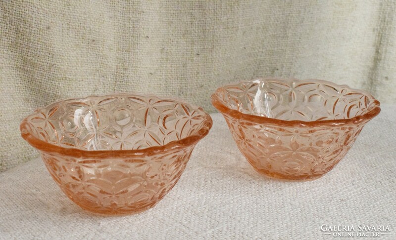 Pair of old glass bowls, polished base, cast glass 2 pcs. Pink 13 x 5.5 cm