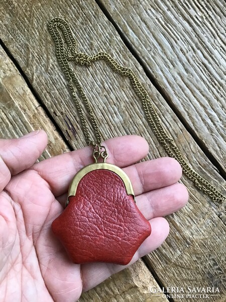 Old faux leather mini wallet with pendant necklace