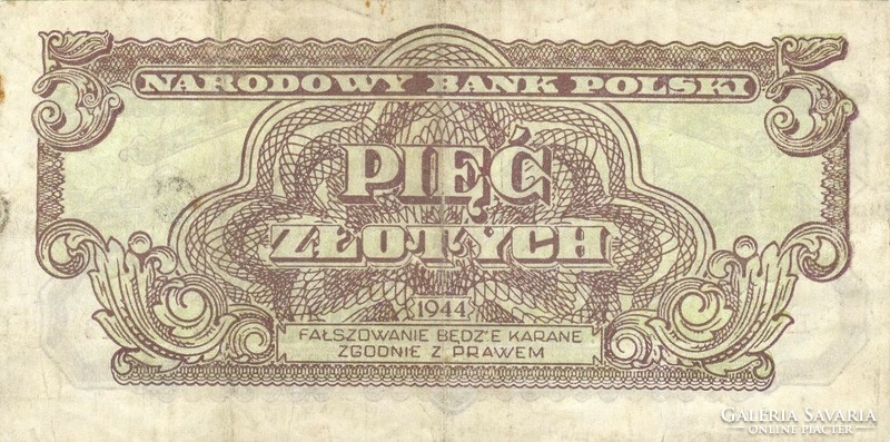 5 zloty zlotych 1944 Lengyelország VH.