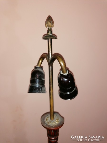 Antique, table, turned wooden lamp,