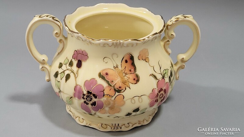 Zsolnay hand-painted butterfly coffee and mocha sugar bowl
