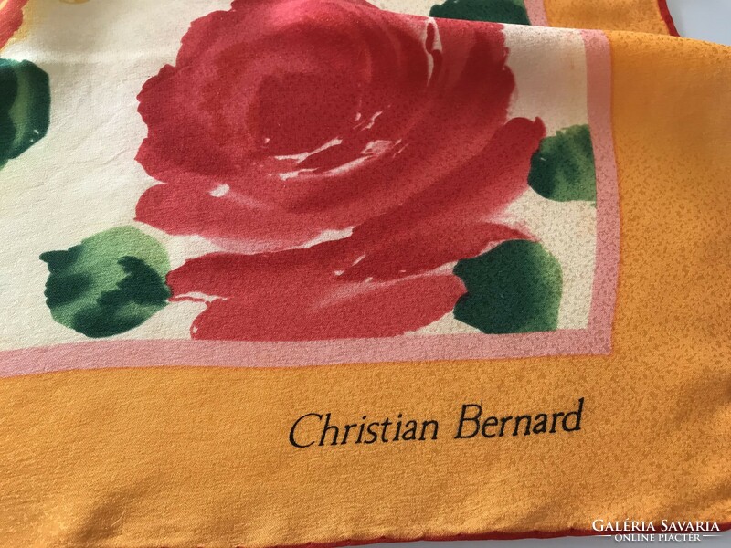 French Christian Bernard silk scarf with huge roses, 87 x 90 cm