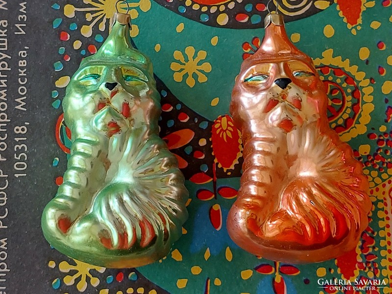 Régi üveg karácsonyfadísz orosz üvegdísz törpe mókus papagáj kos