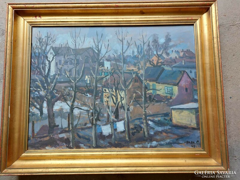 His painting by Russian Gellért: snow-spotted landscape is for sale