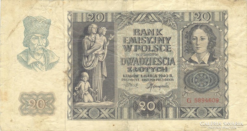 20 Zloty zlotych 1940 Poland German occupation