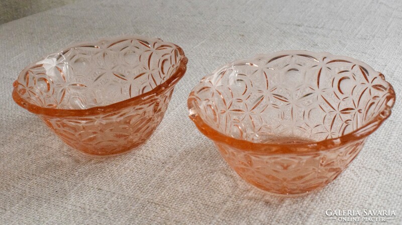 Pair of old glass bowls, polished base, cast glass 2 pcs. Pink 13 x 5.5 cm