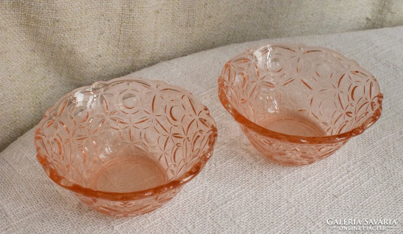 Pair of old glass bowls, polished base, cast glass 2 pcs. Pink 13 x 5.5 cm