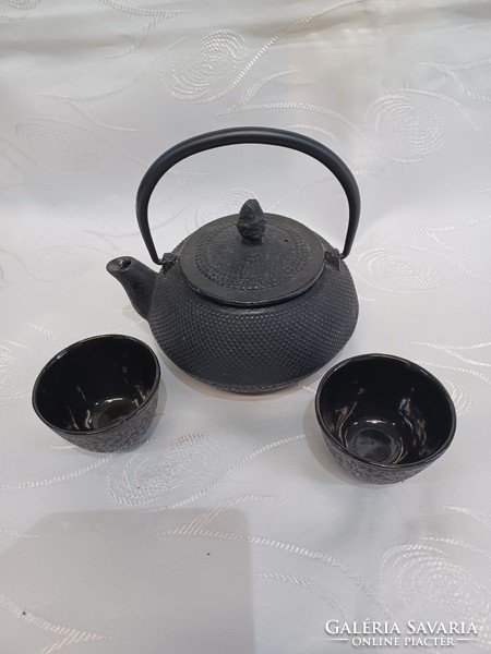 Japanese cast iron tea pot with 2 glasses