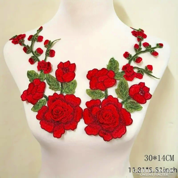 Red rose embroidered dress applique 2