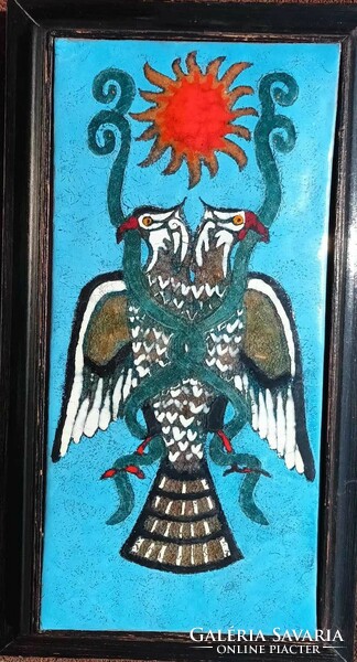 Sándor Bézy fire enamel picture _ garuda with the snake