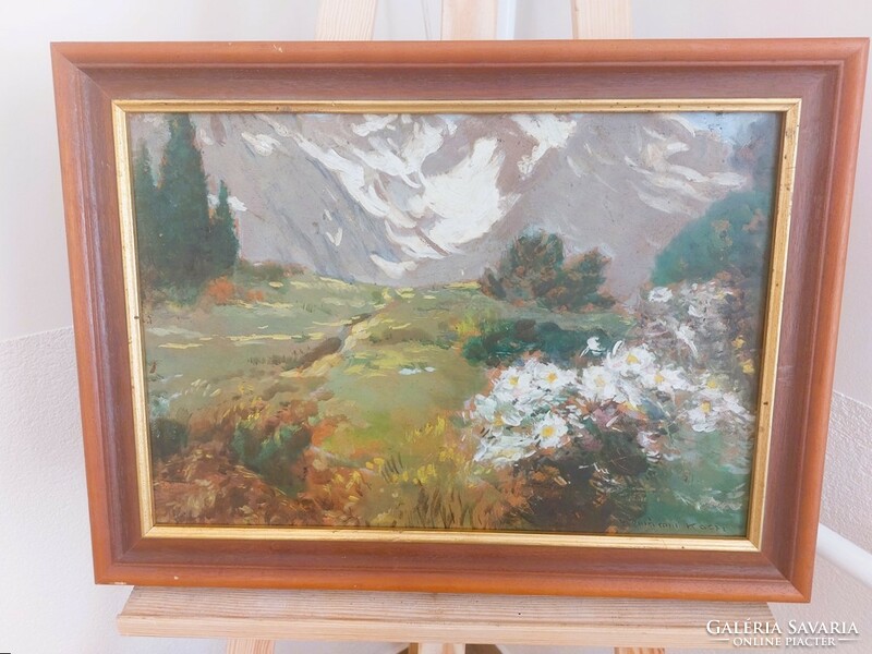 (K) signed landscape painting with frame 55x41 cm