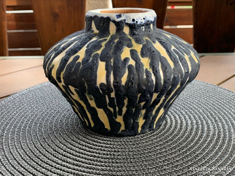 KIRÁLY kerámia váza/kaspó fekete-sárga