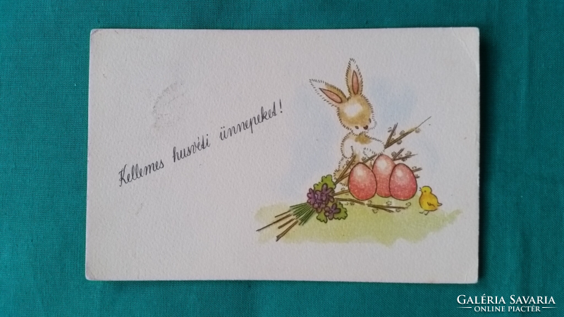 Old graphic Easter postcard, drawing: Éva Zombori