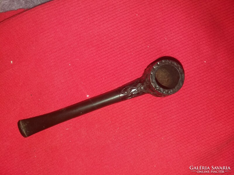 Old wooden carved head straight plastic stem/pipe motif carved wooden pipe 15cm according to the pictures
