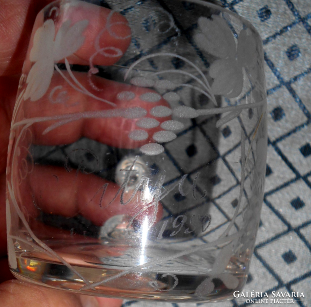 Polished glass cup with Pityu 1950 inscription (commemorative glass)