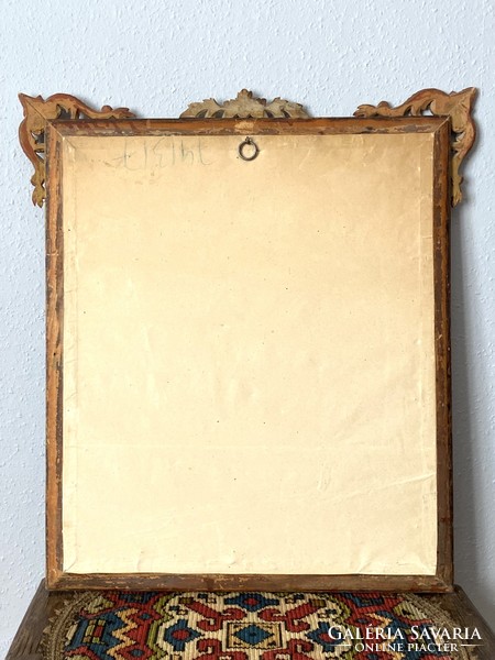 Painted carved antique gold framed wall mirror 68 x 75 cm