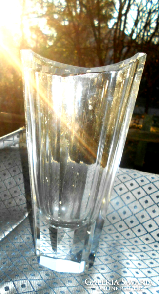Thick glass vase polished on the side - 20s. Size: 20.5 cm