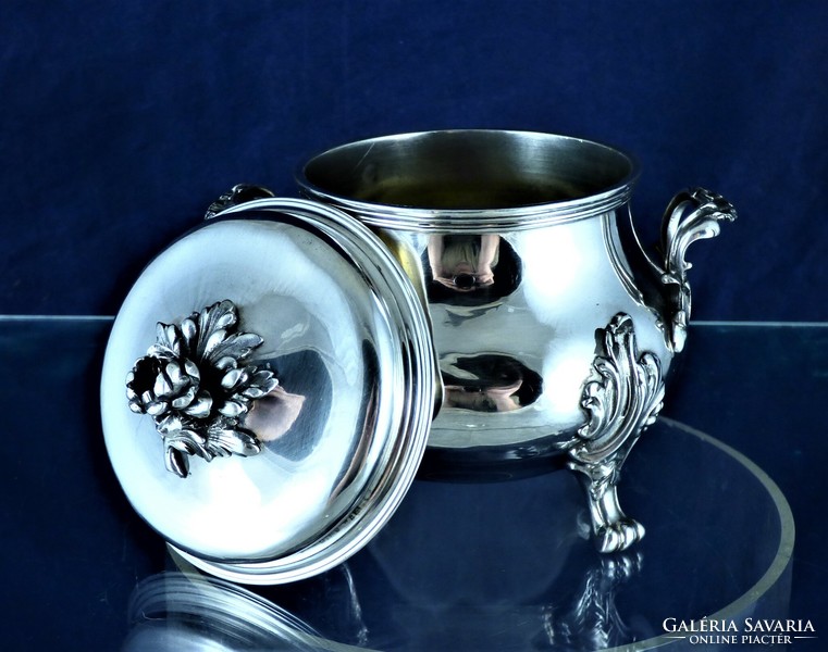 Sumptuous, antique silver sugar bowl and sugar tongs, Paris, ca. 1880!