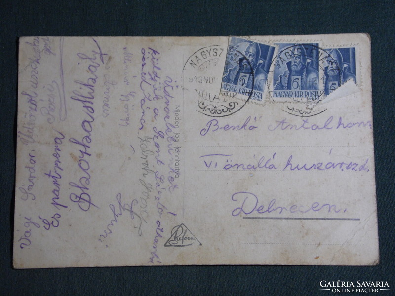 Képeslap,Postcard,artist,katona,honvéd,huszár,romantika,szerelem , 1943