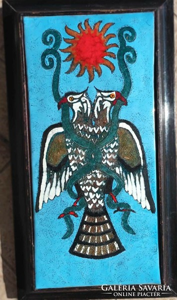 Sándor Bézy fire enamel picture _ garuda with the snake