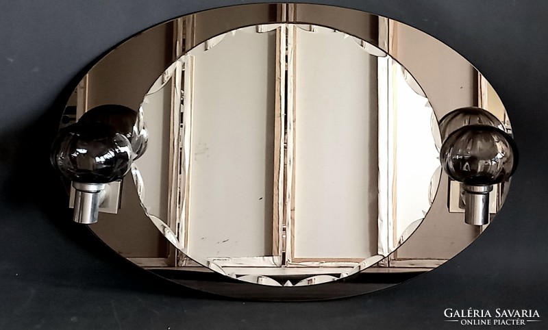 Art deco Muránói búrás króm lámpás fali tükör ALKUDHATÓ Italian  1970 design