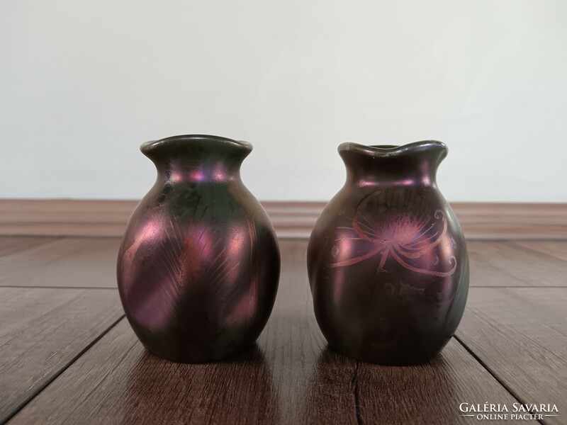 Pair of antique clément massier flower vases