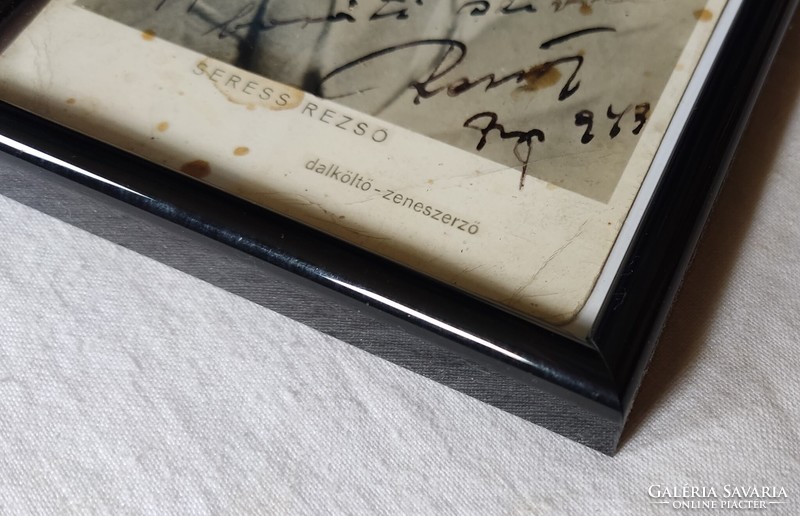 Seress Rezső (1889-1968) zeneszerző által aláírt baráti emlék fotó, autogram 1943-ból új keretben