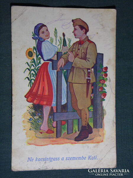 Postcard, artist, soldier, veteran, hussar, romance, love, 1943