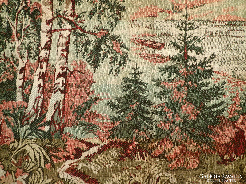 Régi NAGY vintage falikárpit faliszőnyeg falvédő 140 cm erdő vadász róka madár fali kárpit szőnyeg