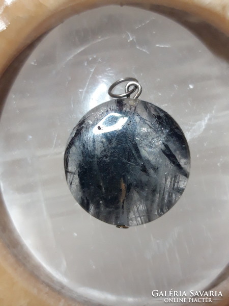 Round, polished rutile - quartz pendant