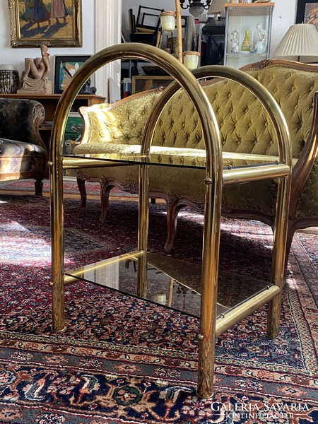 Gold color glamor style bent table furniture with glass tops