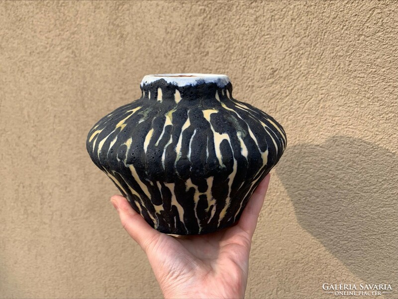 Király ceramic vase/bowl black-yellow