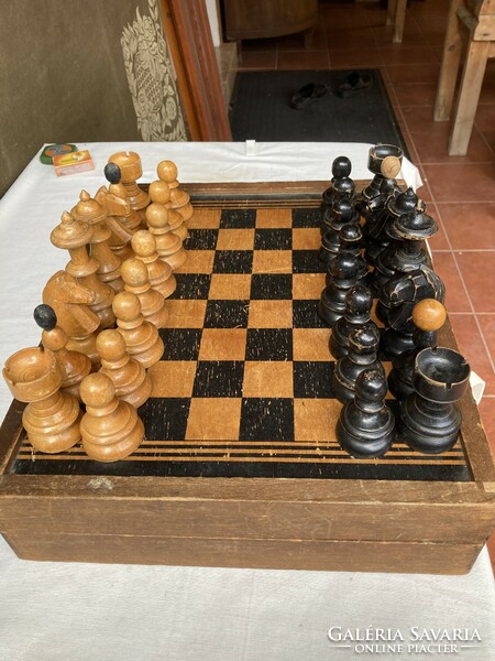 Old Cheney English Chess and Checkers Game Set.