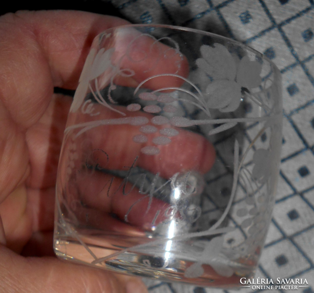 Polished glass cup with Pityu 1950 inscription (commemorative glass)