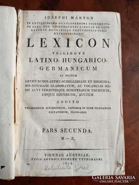 Josephi Márton: Lexicon trilingue Latino-Hungarico-Germanicum. I-II. kötet 1818-as kiadás