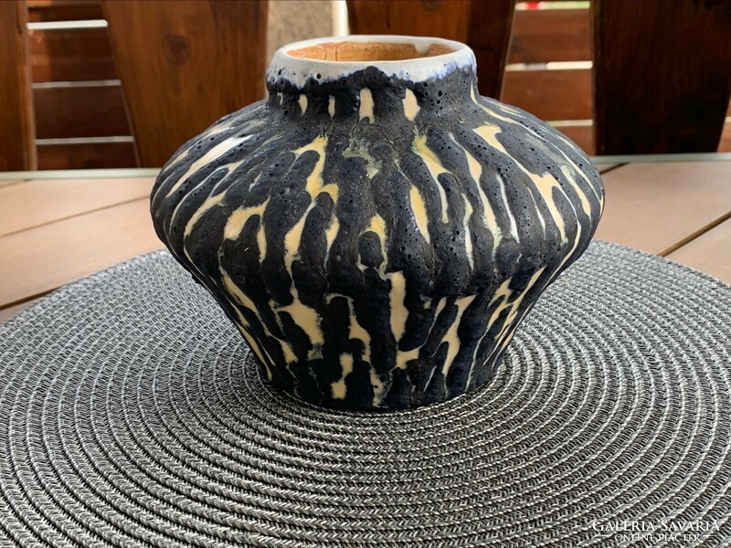KIRÁLY kerámia váza/kaspó fekete-sárga
