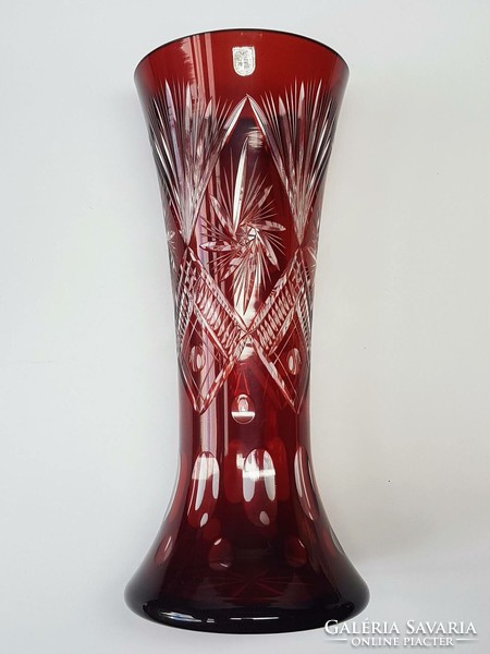 Burgundy cut crystal vase 30 cm high