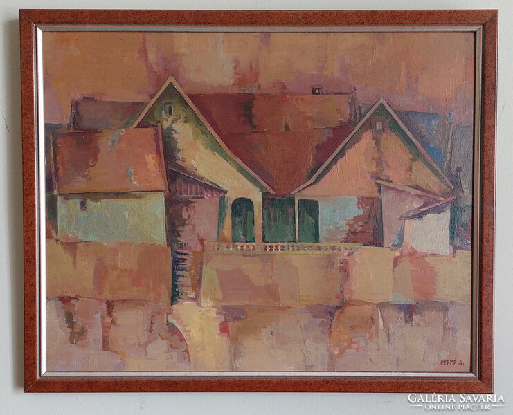 Béla Fegyó: roofs oil painting for sale