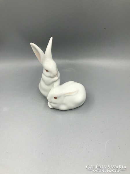 Pair of hand-painted porcelain bunnies from Herend