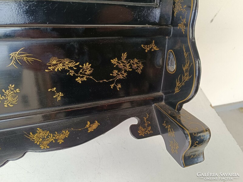Antique Chinese furniture engraved painted mother-of-pearl inlaid picture with scaffolding Geisha flower motif 703 8645