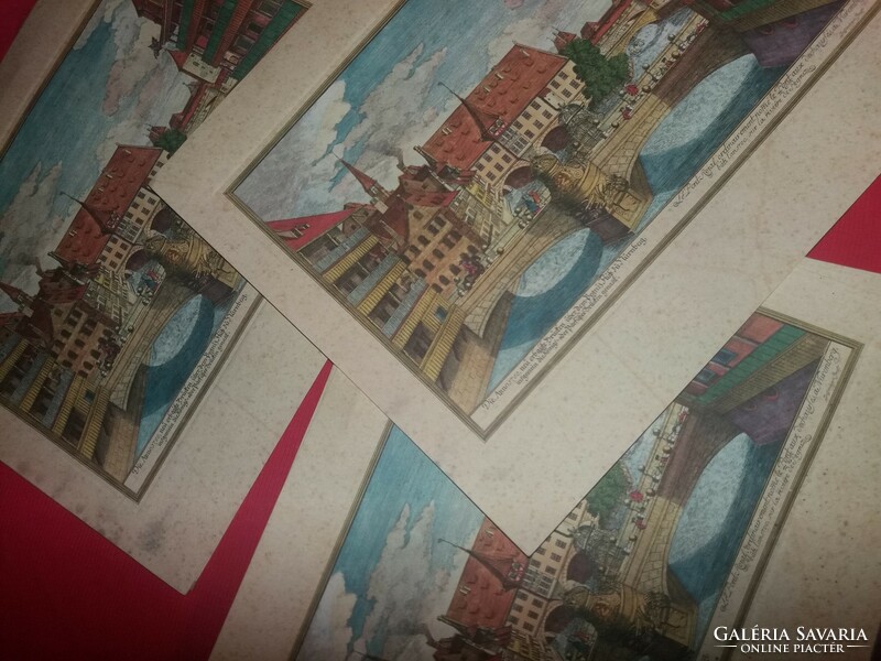 Nuremberg collection of antique German colored etchings, 10 pieces in one, according to the pictures