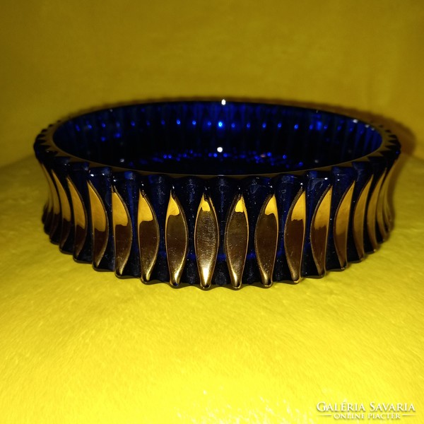 Beautiful, blue, Czechoslovak glass bowl, centerpiece, offering.