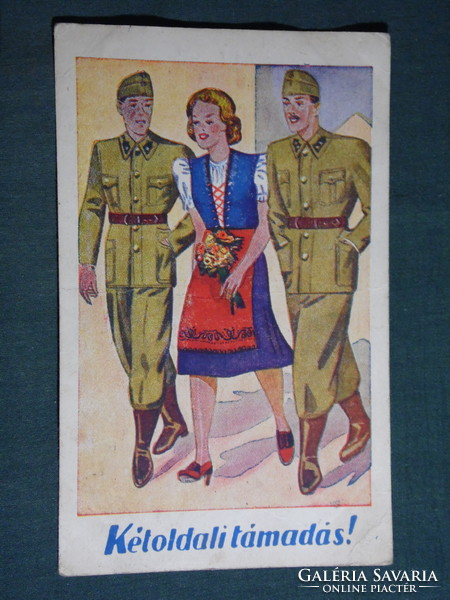 Képeslap,Postcard,artist,katona,honvéd,huszár,romantika,szerelem, kétoldali támadás , 1940